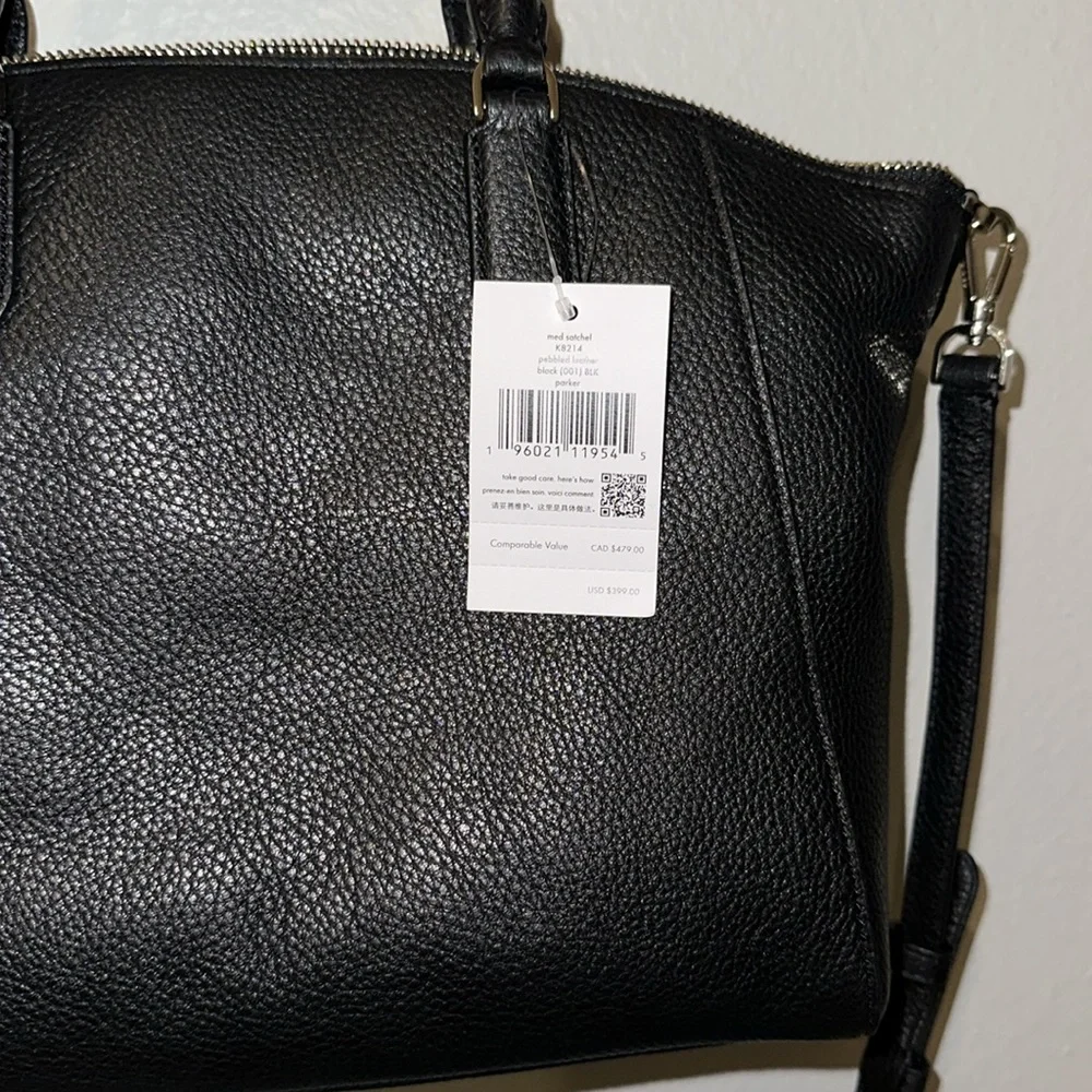 Kate Spade *Parker* black leather medium satchel crossbody bag K8214